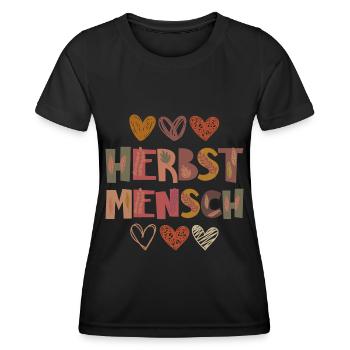 Herbst Mensch Dankbarkeit Blätter - Frauen Funktions-T-Shirt - Schwarz - Vorne - AI Model Female 172 light (172cm)