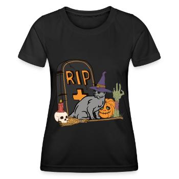 Mignon et effrayant chat d’Halloween bleu russe - T-shirt sport Femme - noir - Devant - AI Model Female 172 light (172cm)