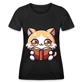 Katze liest Buch Kätzchen Bodysuit Druck - Frauen Funktions-T-Shirt - Schwarz - Vorne - AI Model Female 172 light (172cm)