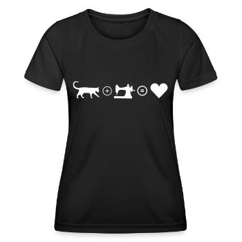 Katze und Nähen ist Liebe, macht glücklich - Frauen Funktions-T-Shirt - Schwarz - Vorne - AI Model Female 172 light (172cm)