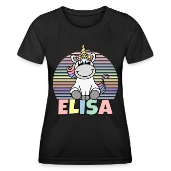 Nom de la licorne Elisa - T-shirt sport Femme - noir - Devant - AI Model Female 172 light (172cm)