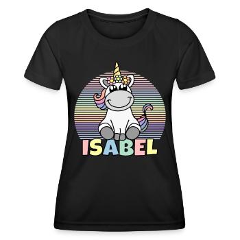 Nom de la licorne Isabel - T-shirt sport Femme - noir - Devant - AI Model Female 172 light (172cm)