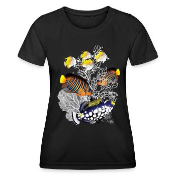 Récif corallien Lac Poissons Station Balnéaire Plage - T-shirt sport Femme - noir - Devant - AI Model Female 172 light (172cm)