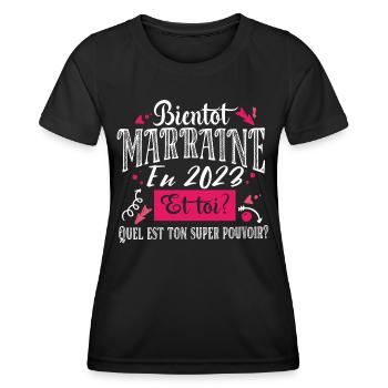 Marraine 2023 Super Pouvoir Filleul Cadeau Femme - T-shirt sport Femme - noir - Devant - AI Model Female 172 light (172cm)