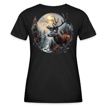 Mystical Deer in the Cloud Forest / Traditional Costume / Hunting - Women's Functional T-Shirt - black - Back - AI Model Female 172 light (172cm)