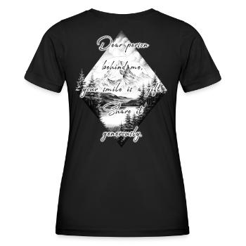 Spruch für die Person Hinter Dir Lächeln Teilen - Frauen Funktions-T-Shirt - Schwarz - Hinten - AI Model Female 172 light (172cm)
