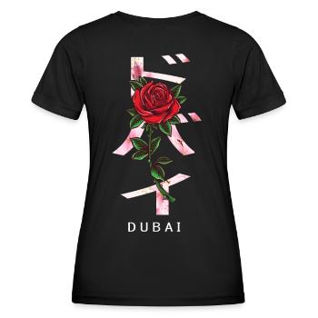 Dubai in Japanese with roses and cherry blossoms - Women's Functional T-Shirt - black - Back - AI Model Female 172 light (172cm)