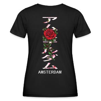 Amsterdam in Japanisch mit Rosen und Kirschblüten - Frauen Funktions-T-Shirt - Schwarz - Hinten - AI Model Female 172 light (172cm)