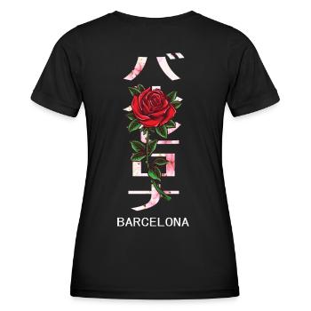 Barcelone en japonais avec des roses et des fleurs de cerisier - T-shirt sport Femme - noir - Dos - AI Model Female 172 light (172cm)