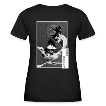 Buddha und Tsunami auf einem Tempel - Frauen Funktions-T-Shirt - Schwarz - Hinten - AI Model Female 172 light (172cm)