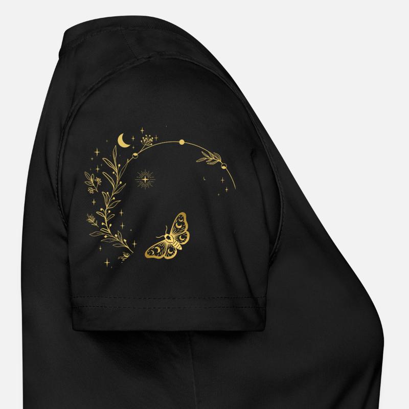 Golden Moon Leaves Circle Frame - Women's Functional T-Shirt - black
