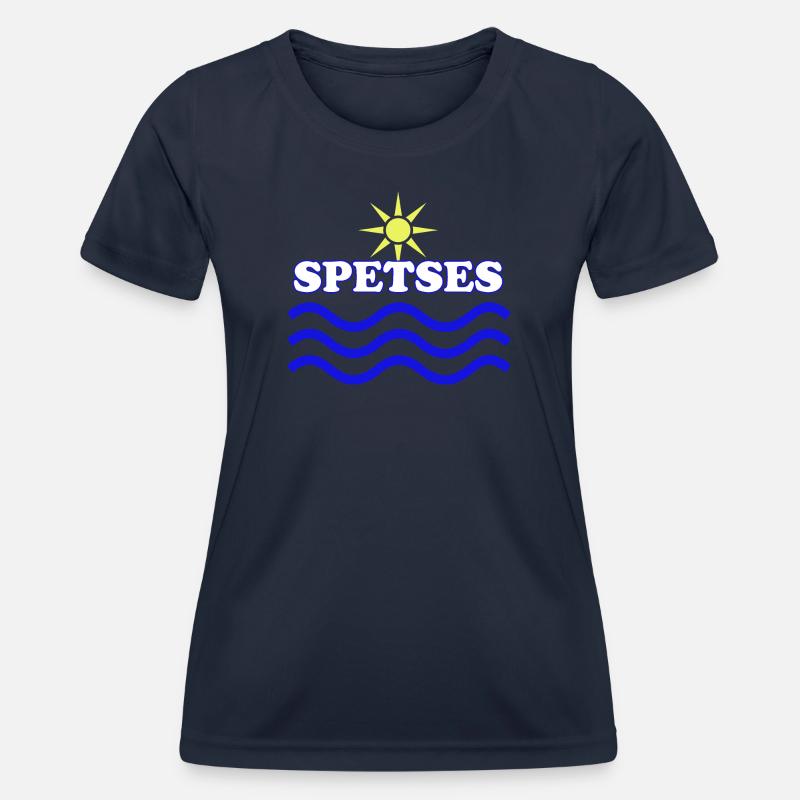 Spetses Island Sun and Wave Emblem - Women's Functional T-Shirt - navy