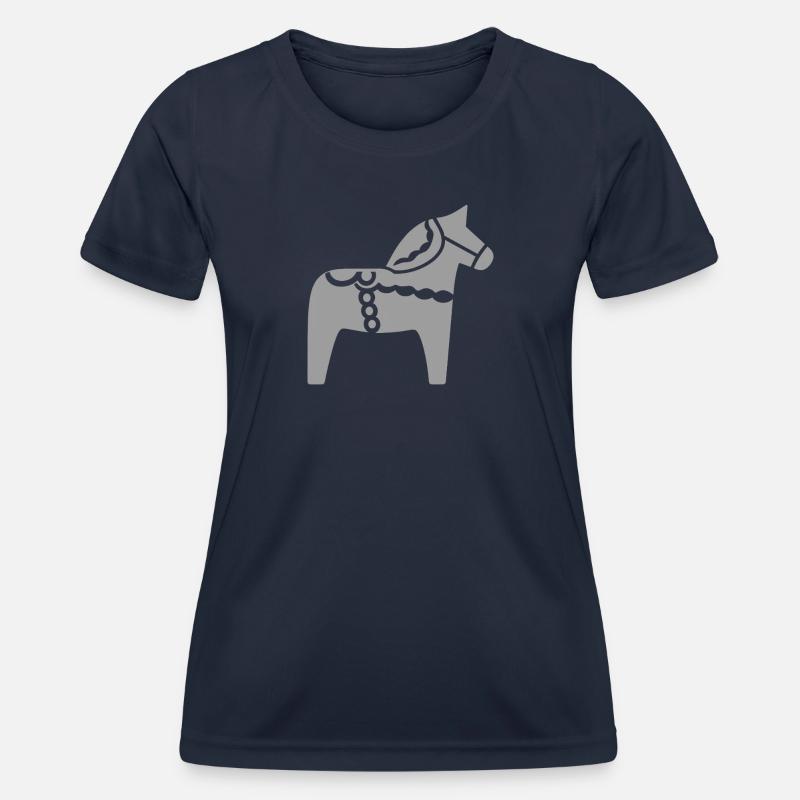 Scandinavian Dala Horse – Folklore Design - Women's Functional T-Shirt - navy