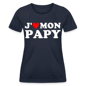 J' aime mon papy cadeau grand-père coeur rouge - T-shirt sport Femme - bleu marine - Devant - AI Model Female 172 light (172cm)