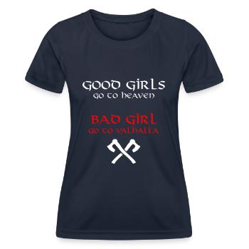 Good girls go to heaven Bad girl go to Valhalla - T-shirt sport Femme - bleu marine - Devant - AI Model Female 172 light (172cm)