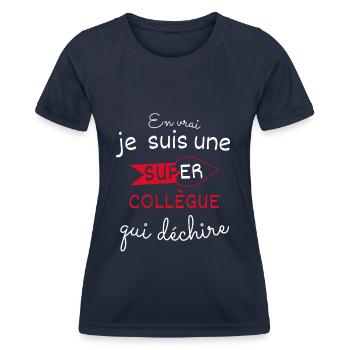 Super Collègue qui Déchire - T-shirt sport Femme - bleu marine - Devant - AI Model Female 172 light (172cm)