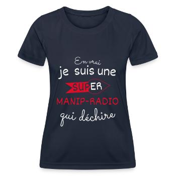 Super Manip radio qui Déchire - T-shirt sport Femme - bleu marine - Devant - AI Model Female 172 light (172cm)