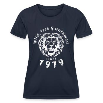 45th Birthday Wild, free & untamed since 1979 - Women's Functional T-Shirt - navy - Front - AI Model Female 172 light (172cm)