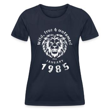 40. Geburtstag Sauvage, libre et indompté depuis 01/1985 - T-shirt sport Femme - bleu marine - Devant - AI Model Female 172 light (172cm)