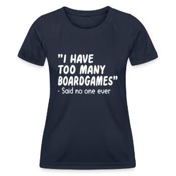 Board Games Gift Idea : too many board games - T-shirt sport Femme - bleu marine - Devant - AI Model Female 172 light (172cm)