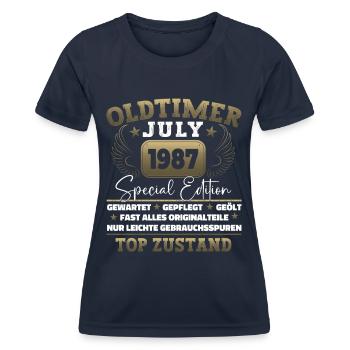 Oldtimer Juli 1987 35. Geburtstag Geschenk Herren - Frauen Funktions-T-Shirt - Navy - Vorne - AI Model Female 172 light (172cm)