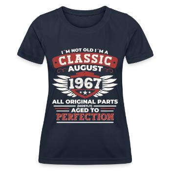 Born in 1967 Classic Birthday Gift August - Women's Functional T-Shirt - navy - Front - AI Model Female 172 light (172cm)