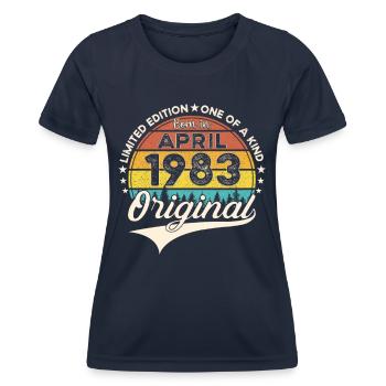 40th birthday man April Born 1983 Original - Women's Functional T-Shirt - navy - Front - AI Model Female 172 light (172cm)
