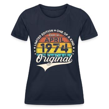49th birthday man April Born 1974 Original - Women's Functional T-Shirt - navy - Front - AI Model Female 172 light (172cm)