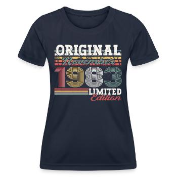 Original November 1983 39th Birthday Gift - Women's Functional T-Shirt - navy - Front - AI Model Female 172 light (172cm)