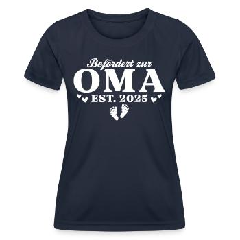 Schwangerschaftsverkündung Werdende Oma 2025 - Frauen Funktions-T-Shirt - Navy - Vorne - AI Model Female 172 light (172cm)