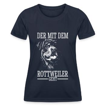Rottweiler Rottie Papa Vater Mann Gassi Dad - Frauen Funktions-T-Shirt - Navy - Vorne - AI Model Female 172 light (172cm)