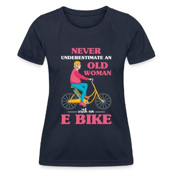 Elektrofahrrad Akku Batterie Fahrrad E-Bike - Frauen Funktions-T-Shirt - Navy - Vorne - AI Model Female 172 light (172cm)