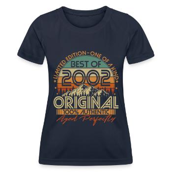 Né en 2002 Vintage Anniversaire Rétro - T-shirt sport Femme - bleu marine - Devant - AI Model Female 172 light (172cm)