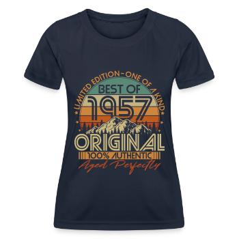 Né en 1957 Vintage Anniversaire Rétro - T-shirt sport Femme - bleu marine - Devant - AI Model Female 172 light (172cm)