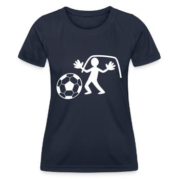 GOALIE mit Handschuhen die Rettung der Ball - Frauen Funktions-T-Shirt - Navy - Vorne - AI Model Female 172 light (172cm)