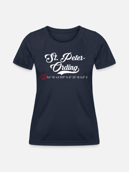 St. Peter Ording roter Anker Koordinaten - Frauen Funktions-T-Shirt - Navy