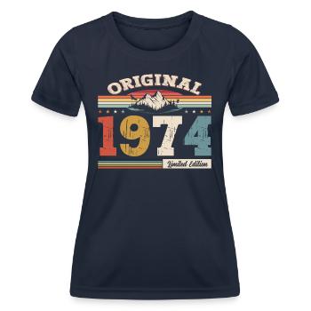 50ème Anniversaire Année 1974 Millésime 1974 Original - T-shirt sport Femme - bleu marine - Devant - AI Model Female 172 light (172cm)