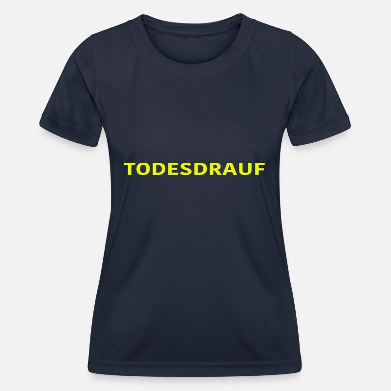 TODESDRAUF in Gelb by EMMEUNDAMPFE - Women's Functional T-Shirt - navy