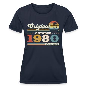 43ème anniversaire Octobre Millésime 1980 Millésime - T-shirt sport Femme - bleu marine - Devant - AI Model Female 172 light (172cm)