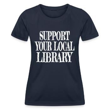 Book Cat Wine Book Fan Quote Comics Awesome Lover - Women's Functional T-Shirt - navy - Front - AI Model Female 172 light (172cm)