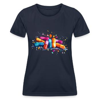 bunte Pillen - Frauen Funktions-T-Shirt - Navy - Vorne - AI Model Female 172 light (172cm)