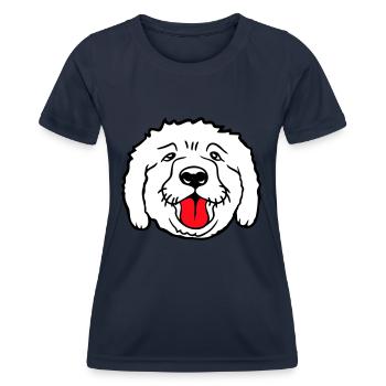 Cher chien tire la langue joyeusement - T-shirt sport Femme - bleu marine - Devant - AI Model Female 172 light (172cm)