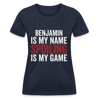 Benjamin est mon nom Spoiler est mon jeu - T-shirt sport Femme - bleu marine - Devant - AI Model Female 172 light (172cm)