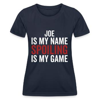 Joe ist mein Name Spoiling ist mein Spiel - Frauen Funktions-T-Shirt - Navy - Vorne - AI Model Female 172 light (172cm)