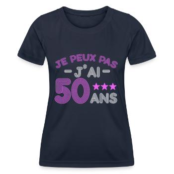 Je peux pas j 'ai 50 ans anniversaire humour - T-shirt sport Femme - bleu marine - Devant - AI Model Female 172 light (172cm)