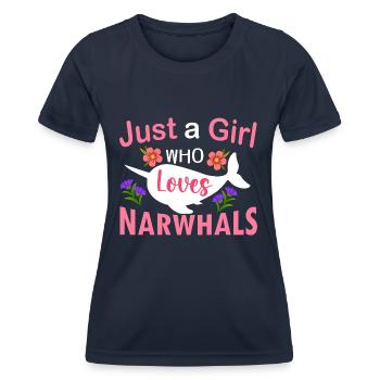 Juste une fille qui aime les narvals - T-shirt sport Femme - bleu marine - Devant - AI Model Female 172 light (172cm)