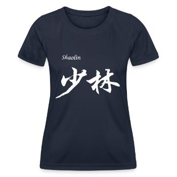 SHAOLIN - CHINE - ARTS MARTIAUX KUNG FU - T-shirt sport Femme - bleu marine - Devant - AI Model Female 172 light (172cm)