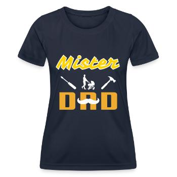 Mister Dad White Mustache - Frauen Funktions-T-Shirt - Navy - Vorne - AI Model Female 172 light (172cm)