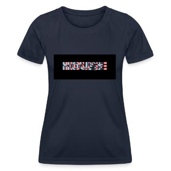 Logo de la maison à effets 3D - T-shirt sport Femme - bleu marine - Devant - AI Model Female 172 light (172cm)