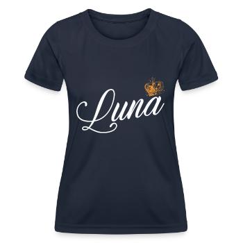Luna Nom personnalisé pour les femmes Enfants Tout-petits - Luna - T-shirt sport Femme - bleu marine - Devant - AI Model Female 172 light (172cm)